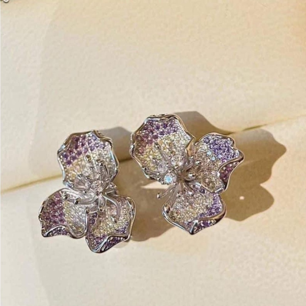Leaf crystal french back gold plated earrings